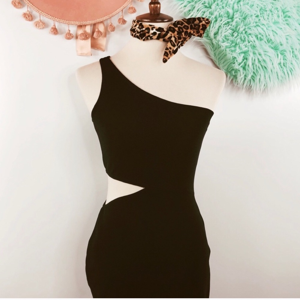 Vtg 90s One Shoulder Side Cutout Wiggle Dress SM